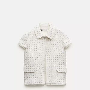 Zara Cream Textured Short Sleeve Jacket